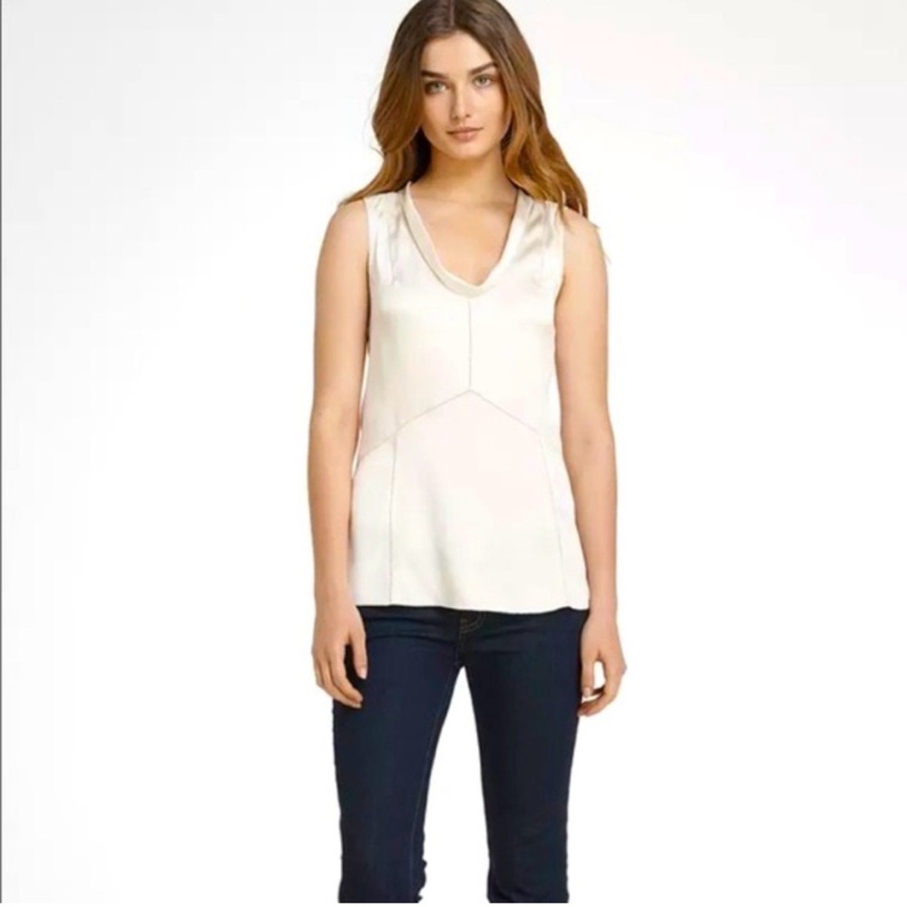 TORY BURCH Jasmine 100% Silk Shell Cow Neck Tank Top Ivory Cream - Picture 8 of 8